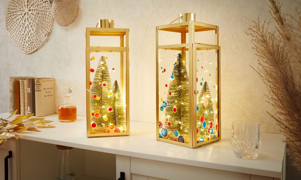 Laterne mit Farben und Lichterkette gestalten